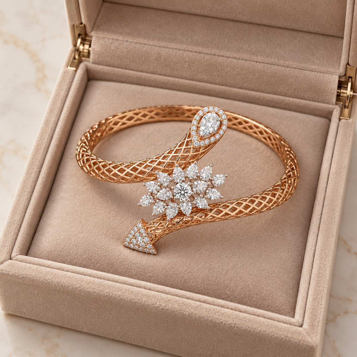 Floral Lattice Bypass Kada — Box