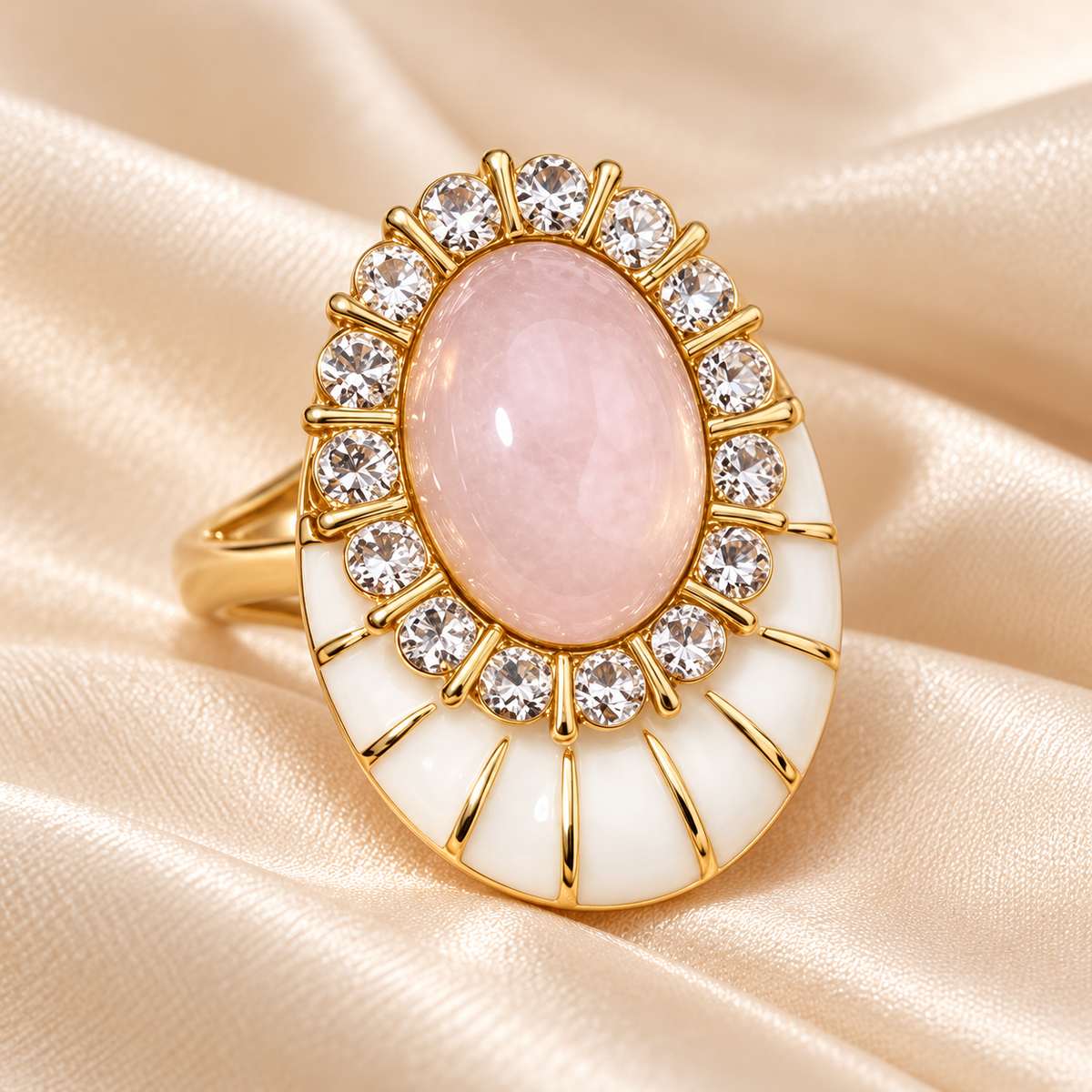 Pink Opal Enamel Halo Ring — Satin