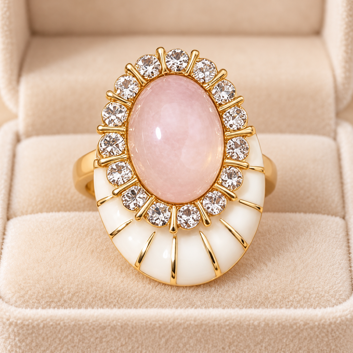 Pink Opal Enamel Halo Ring — Box