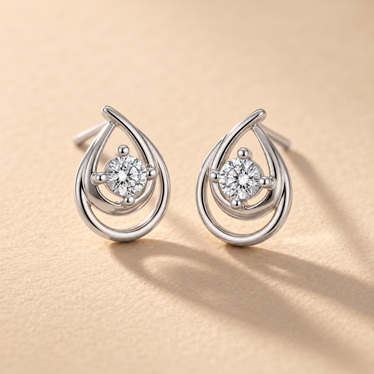 Silver plated double teardrop stud earrings