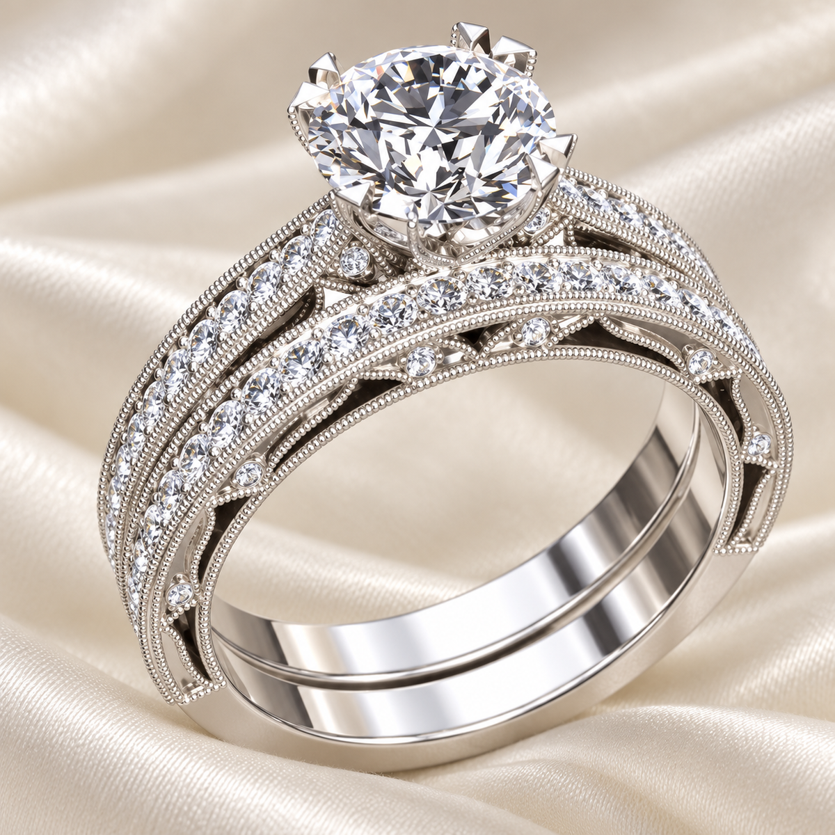 Vintage Crossover Solitaire Ring — Silver on ivory satin