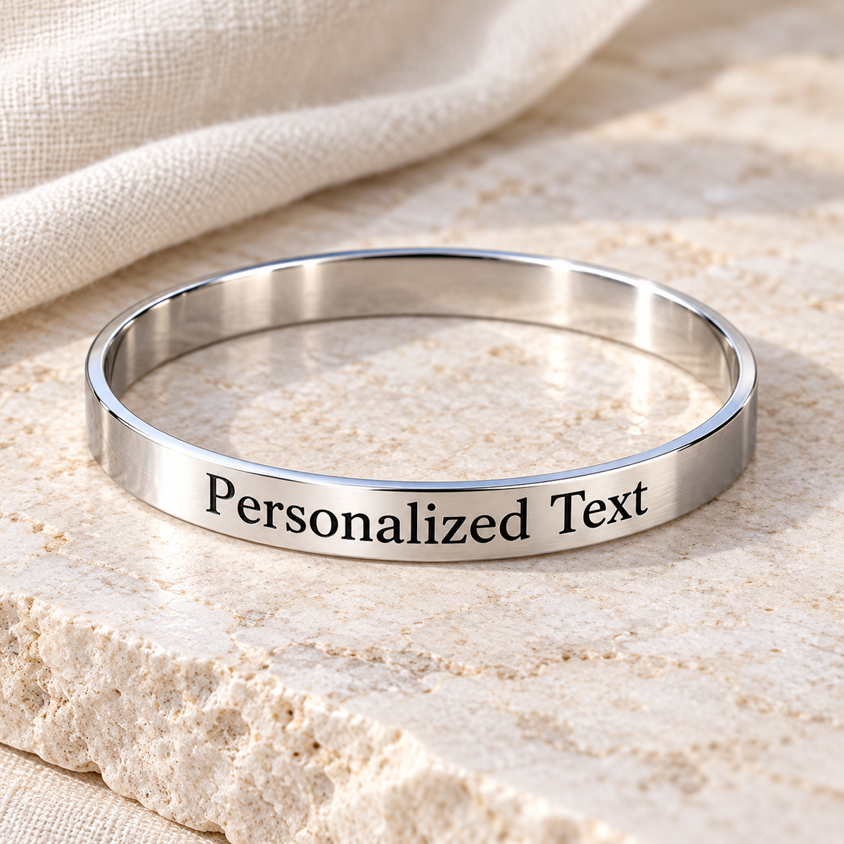 Personalized silver kada on pale stone