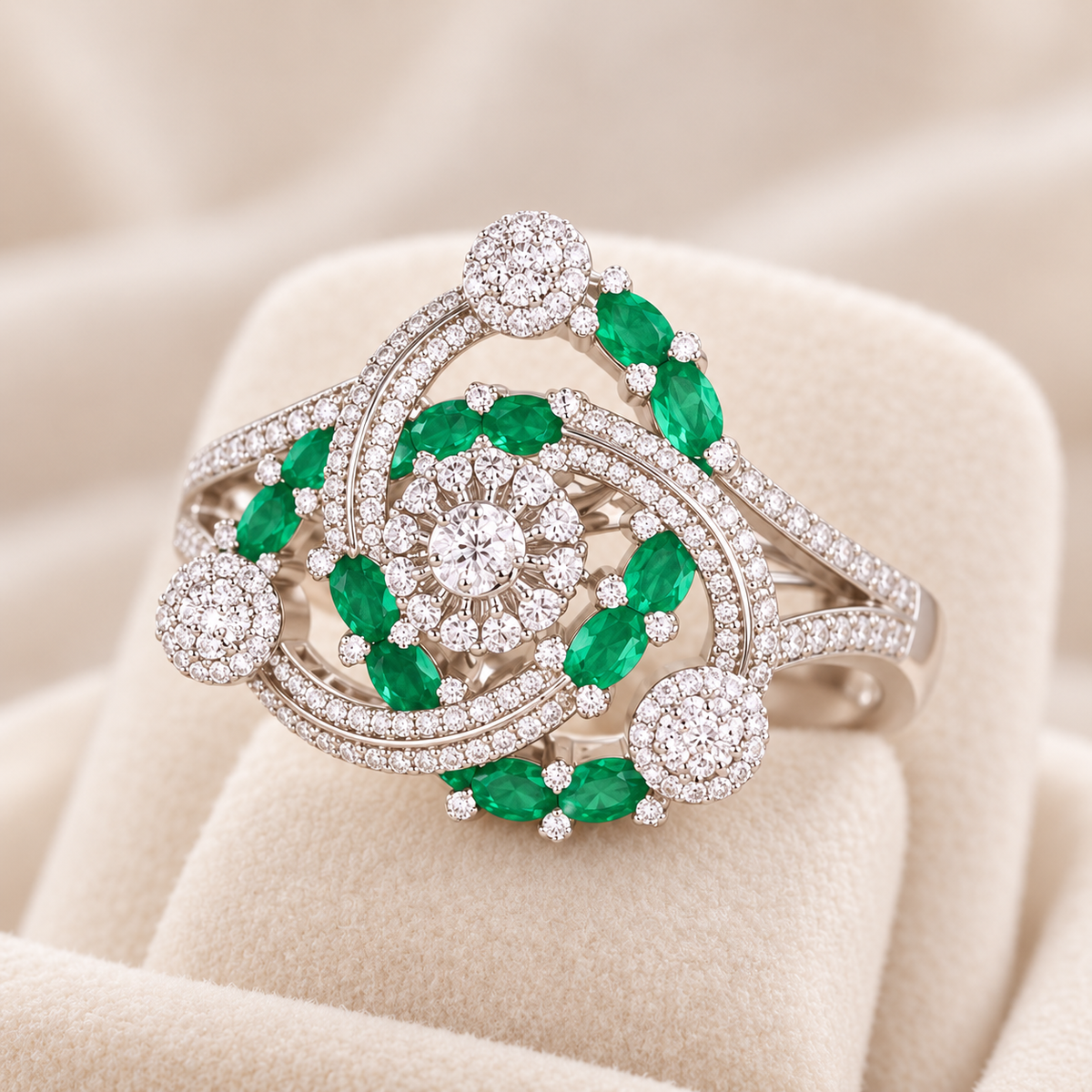Emerald Orbit matching ring on velvet