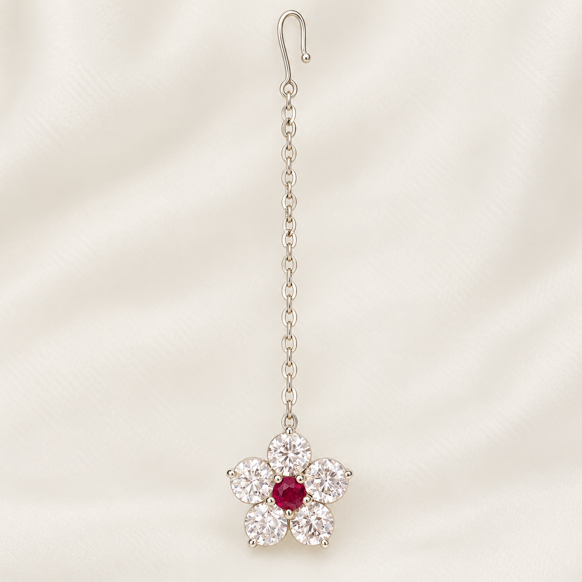 Silver floral maang tikka