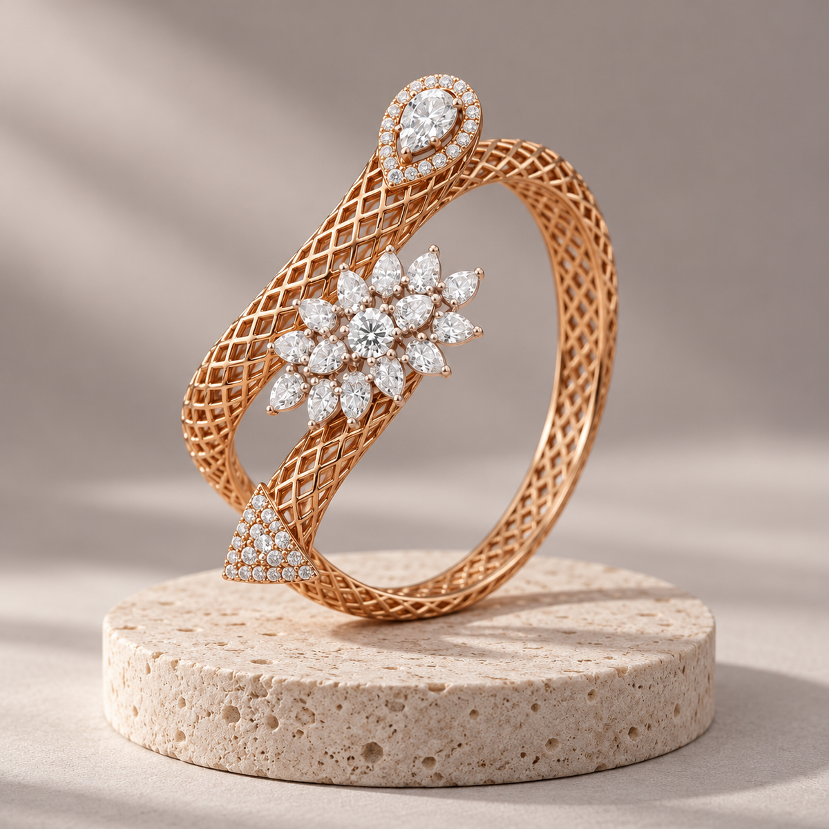 Floral Lattice Bypass Kada — Pedestal