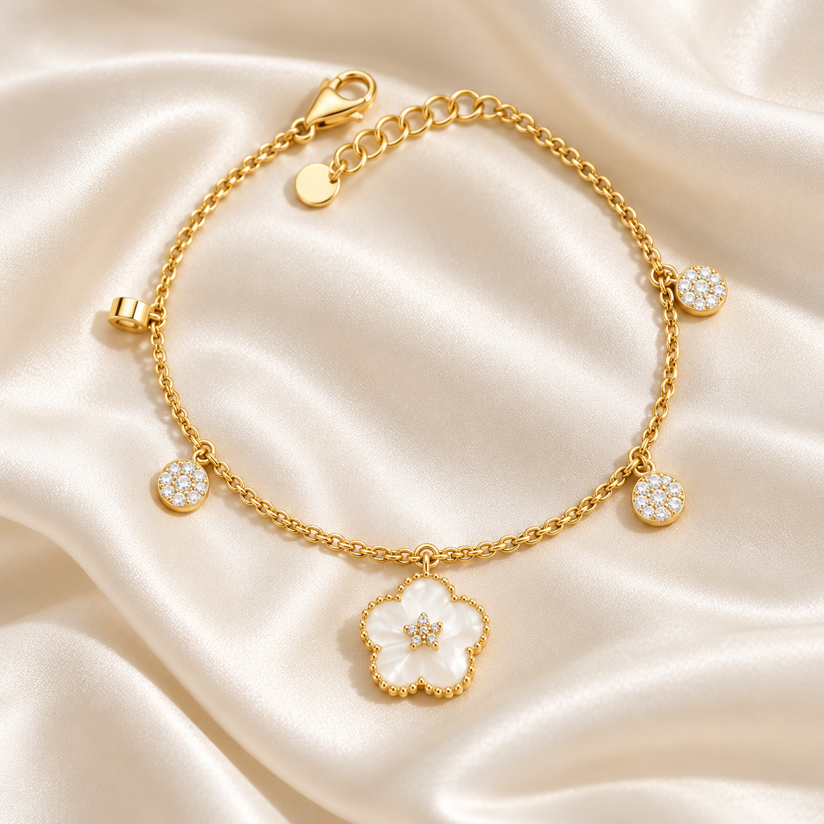 Gold flower charm bracelet