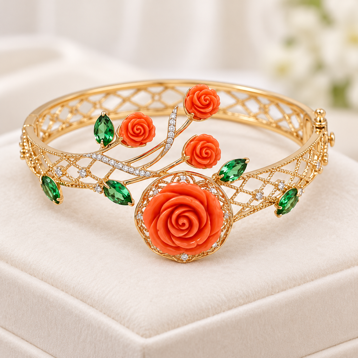 Coral Rose Bracelet & Ring Set