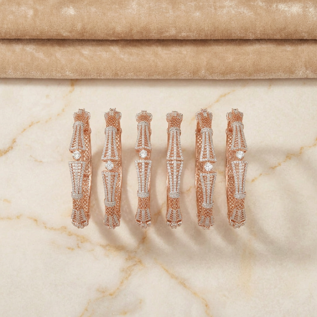Multi-Row Mesh Bangles flat lay on cream marble with beige velvet background