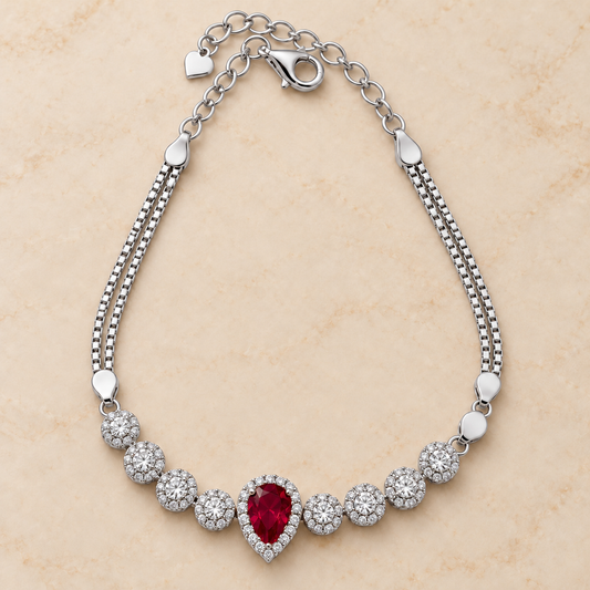 Silver Red Teardrop Halo Bracelet