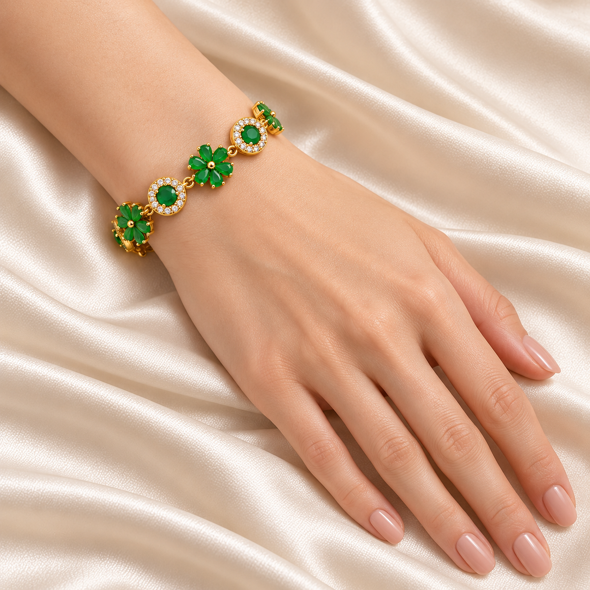 Emerald Flora Halo Bracelet model hand