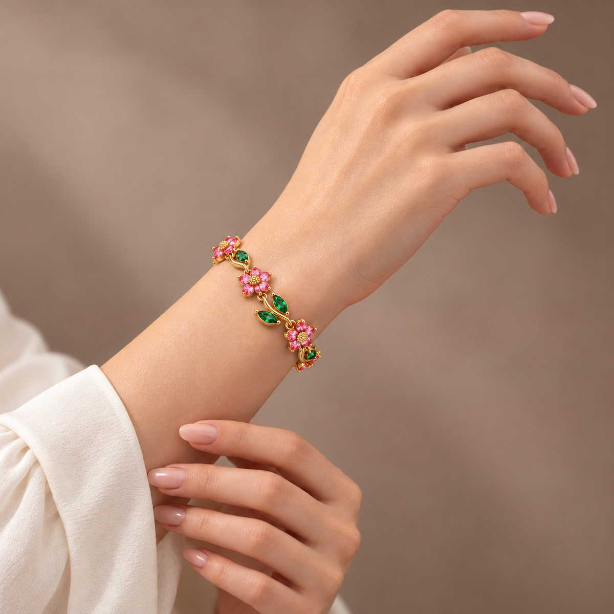 Rosalia Blossom and Vine Bracelet hand close-up cover