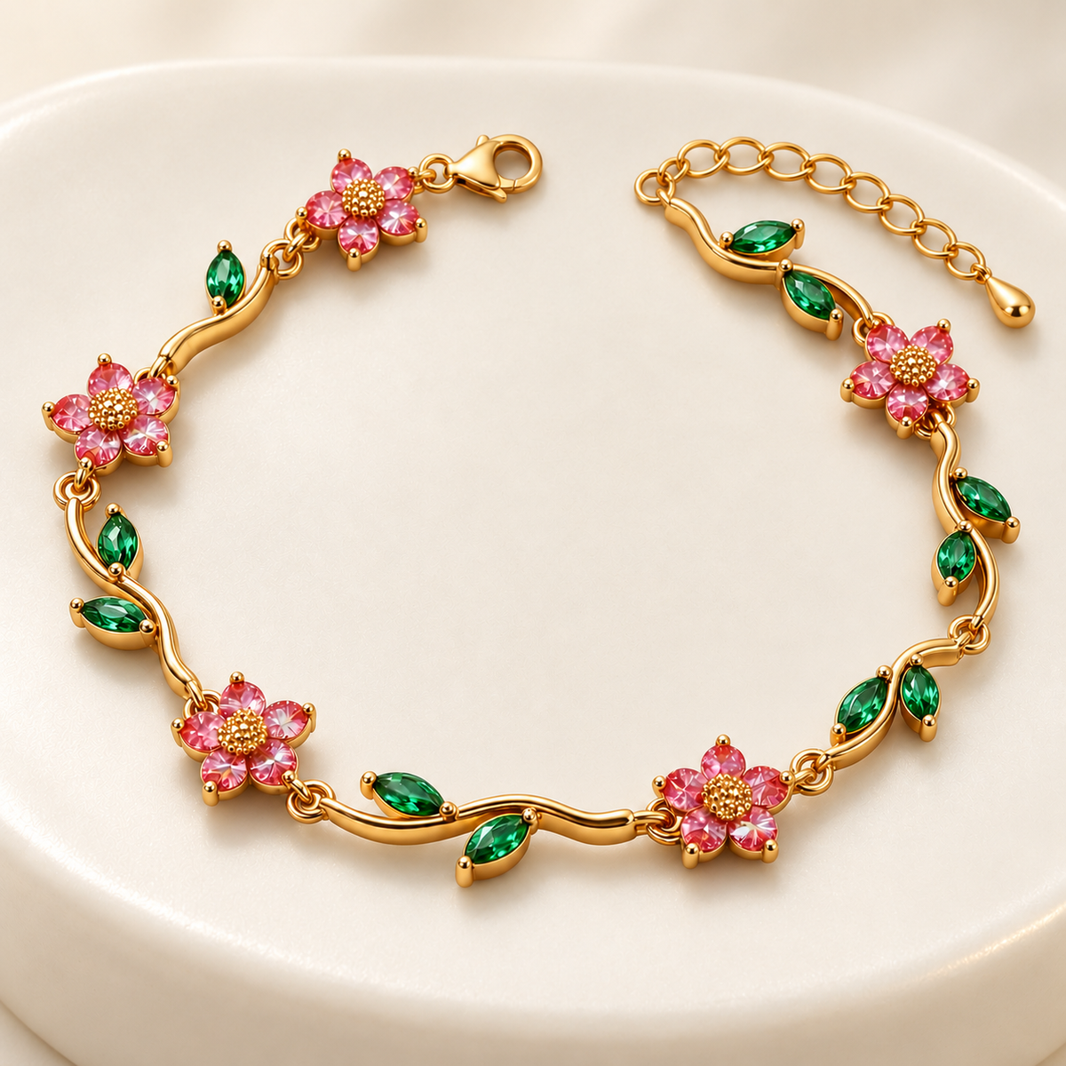 Rosalia Blossom and Vine Bracelet on ivory porcelain