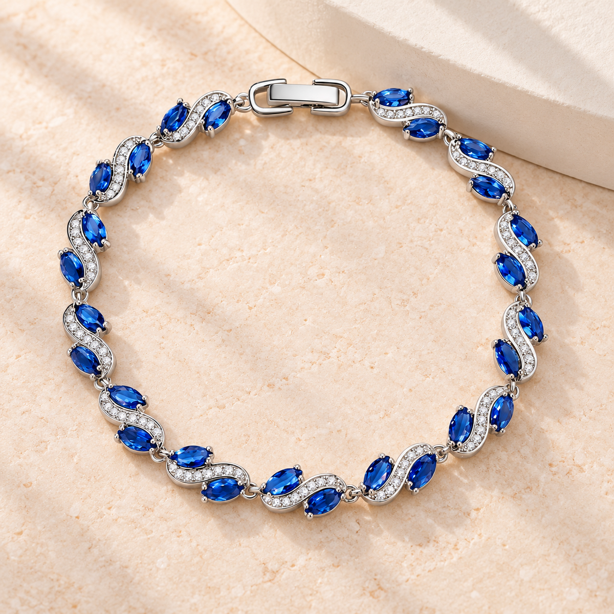 Royal Blue Oval Silver Bracelet peach display