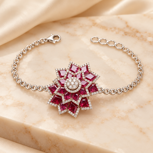 Ruby Geometric Blossom Bracelet Silver marble