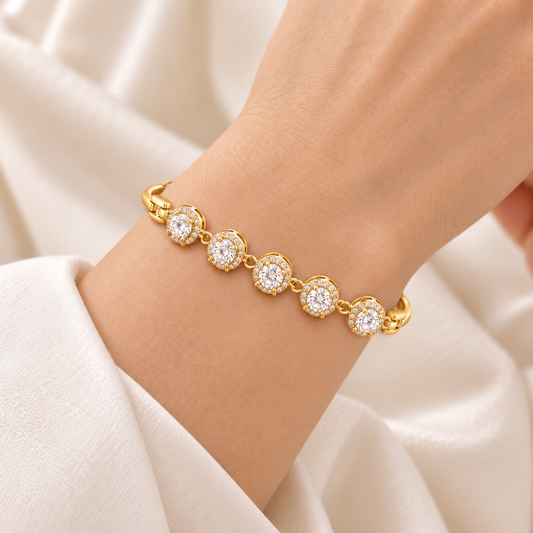Golden Five Halo Bracelet on model hand