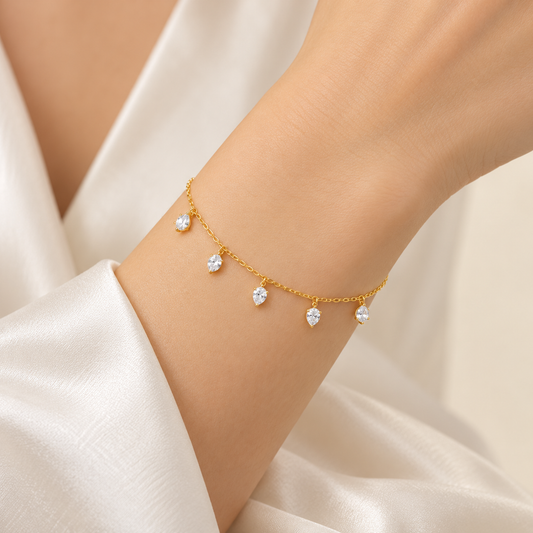 Golden Five Pear Drop Adjustable Bracelet