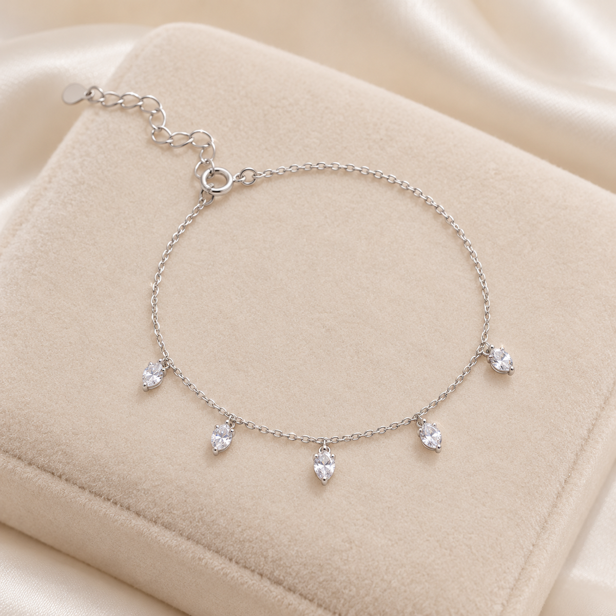 Silver Five Pear Drop Adjustable Bracelet