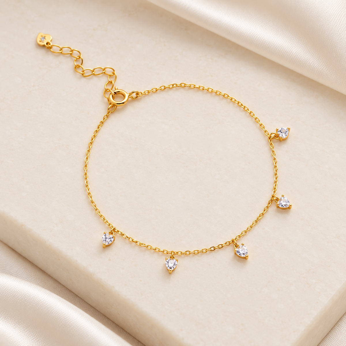 Golden Five Pear Drop Adjustable Bracelet