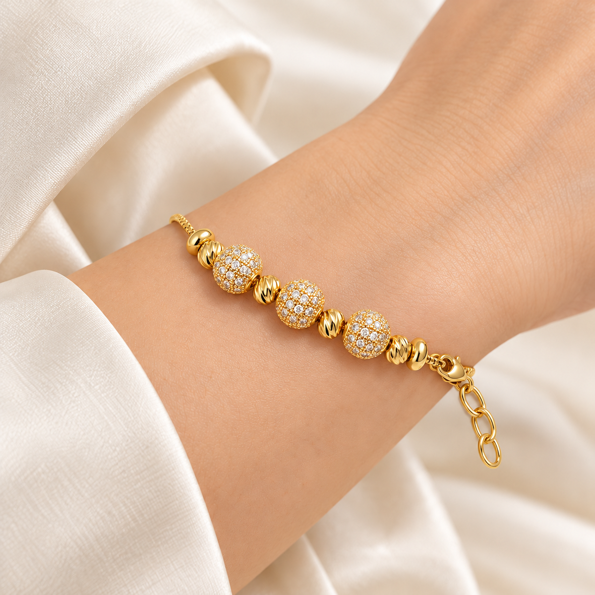 Golden Triple Pavé Bead Bracelet