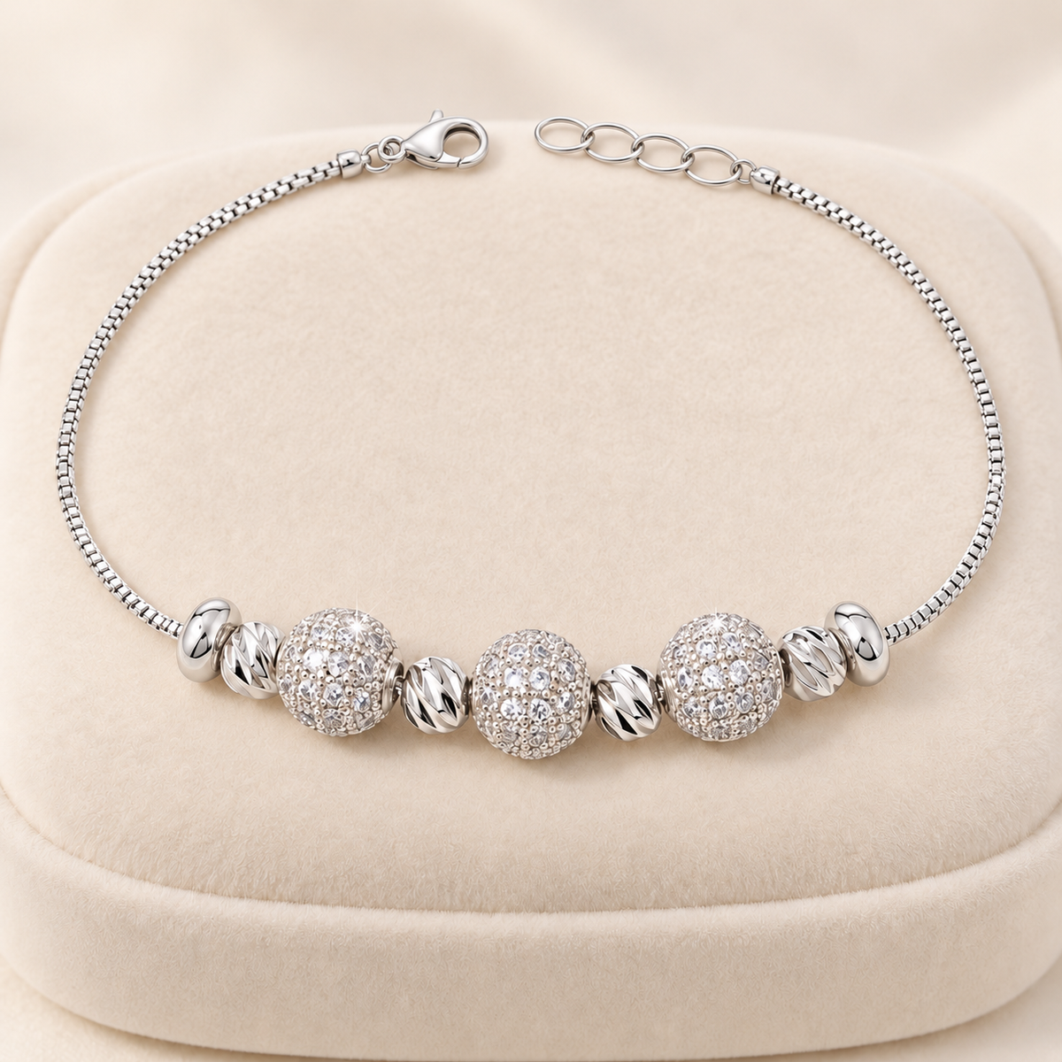 Silver Triple Pavé Bead Bracelet