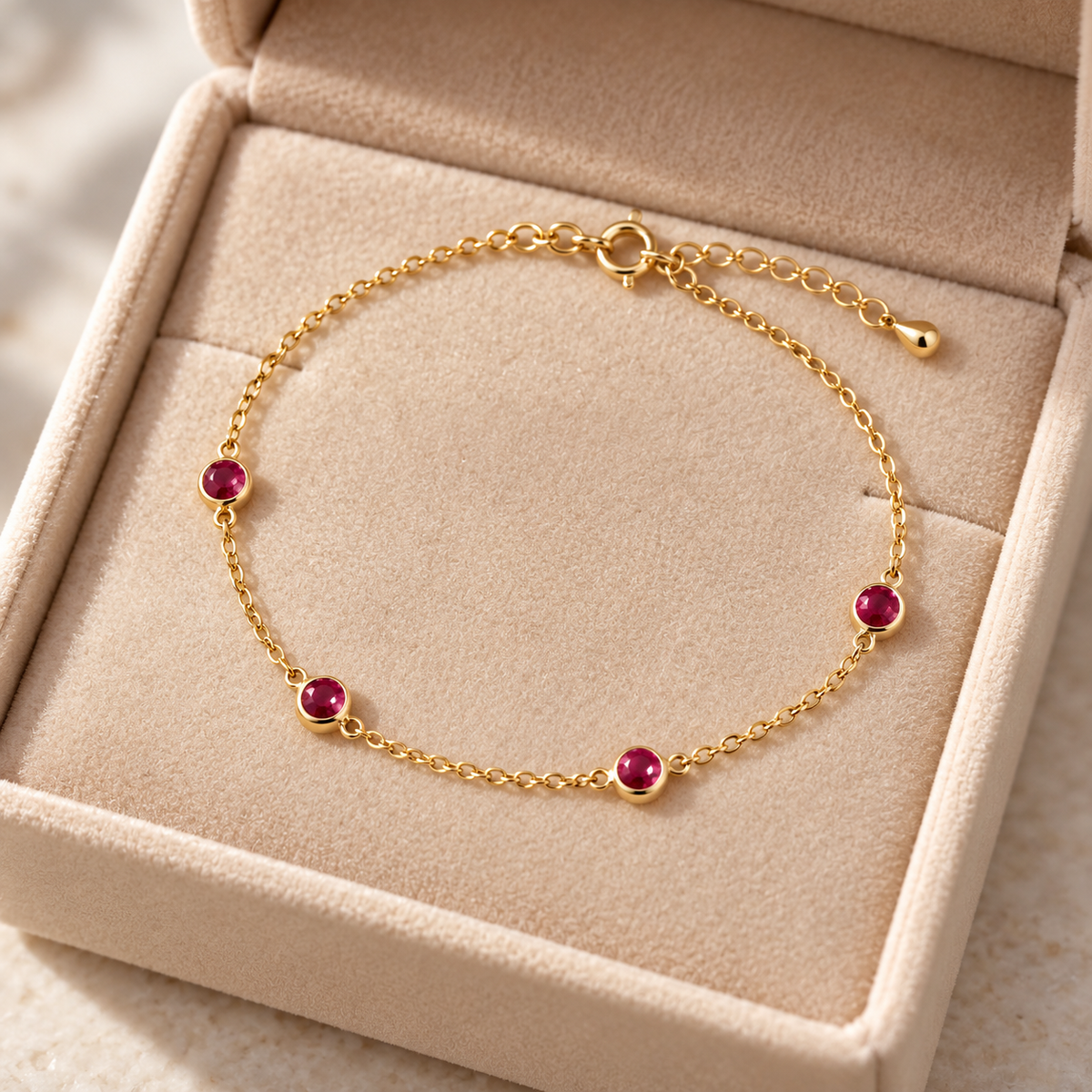 Gold bracelet in beige velvet box
