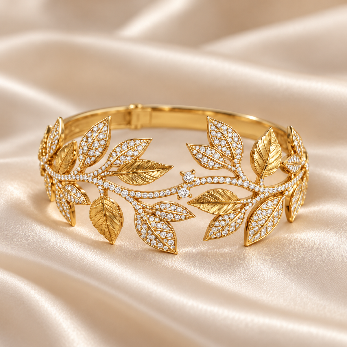 Gold plated botanical leaf bracelet front view