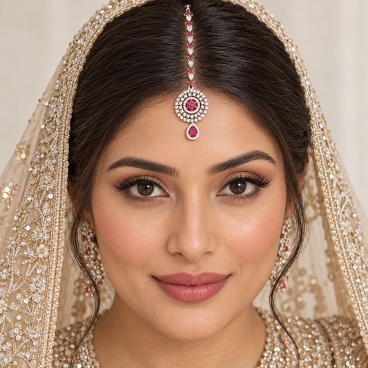 Pink Floral Halo Maang Tikka from reference Screenshot 2026-10-26 at 11.12.40 AM