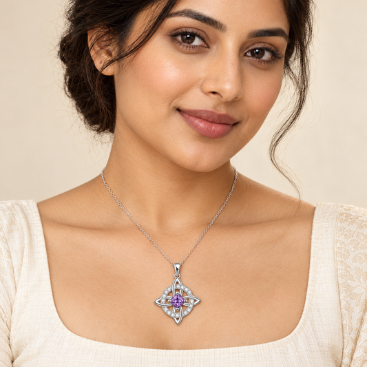 Purple Celtic Halo Pendant Necklace Silver model