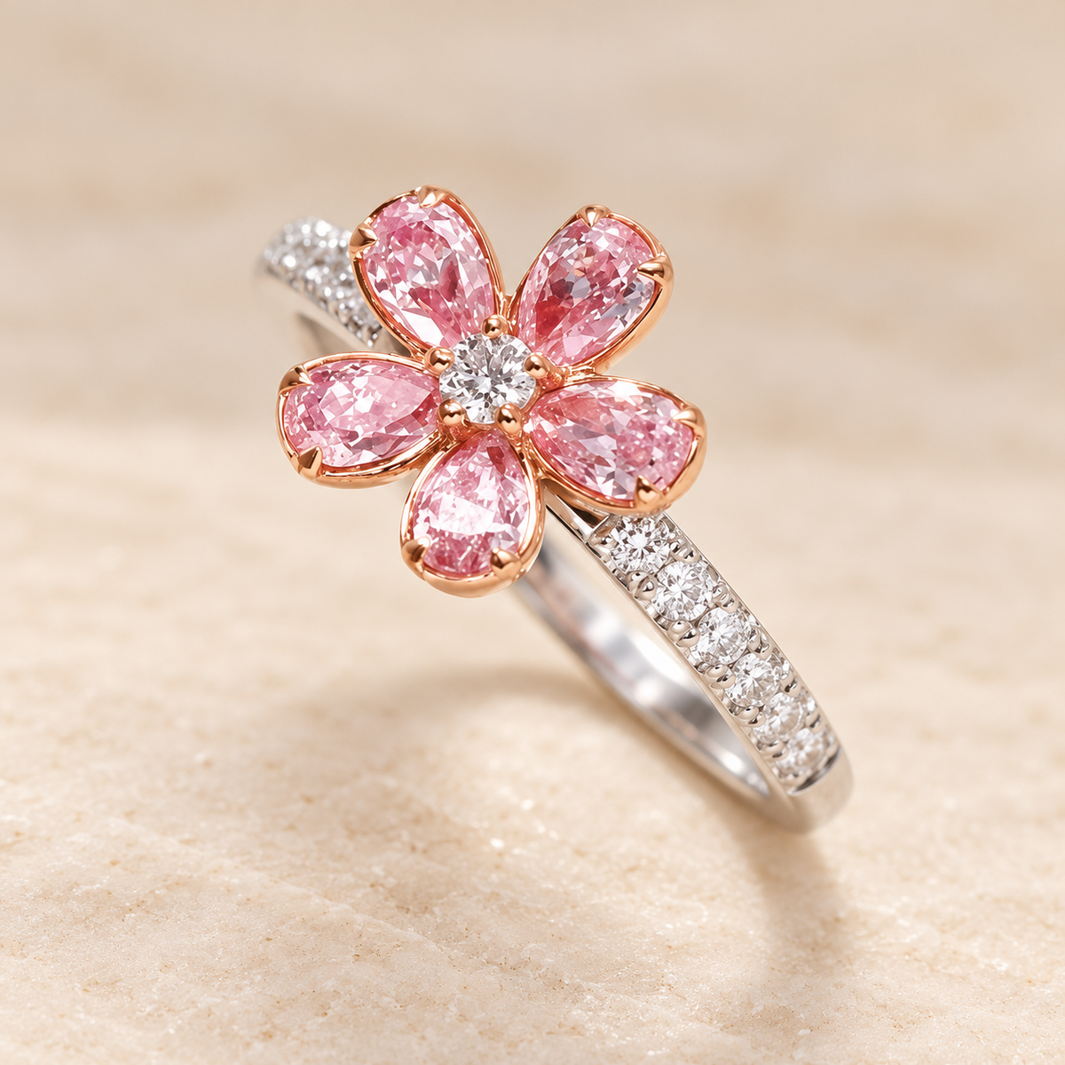 Blush pink flower ring on royal cream background