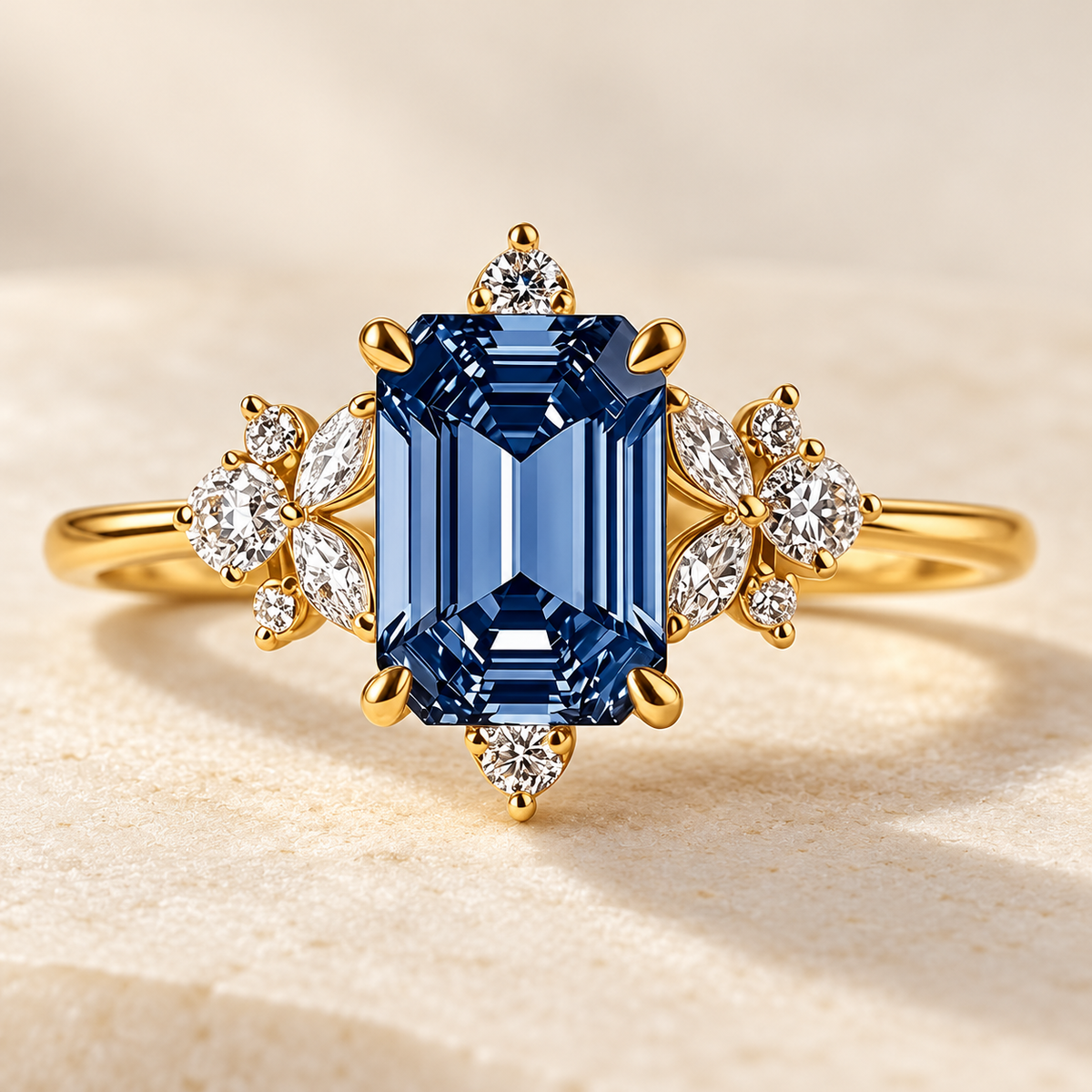 Midnight Blue Floral Ring detail on cream background