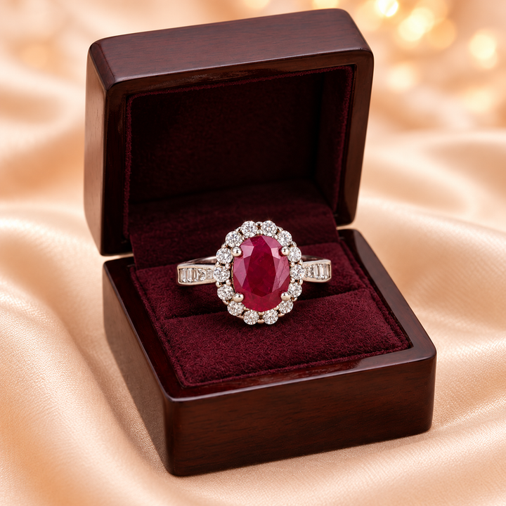Aurelia Red Oval Halo Ring