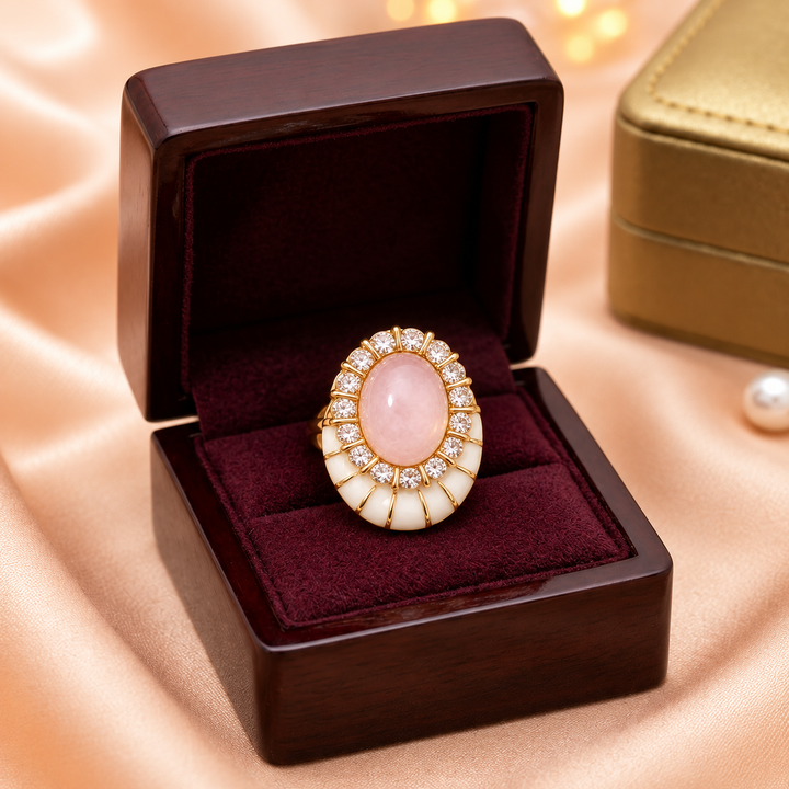 Pink Opal Enamel Halo Ring